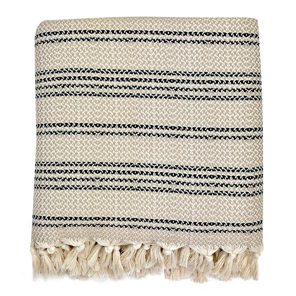 Turkish Towel, Blanket, Tablecloth in Deep Charcoal Stripe– Gather Goods Co.
